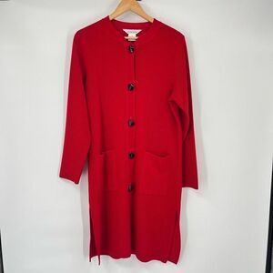 Misook Sweater Cardigan Mid Length Long Sleeve Red Acrylic Womens Size Small